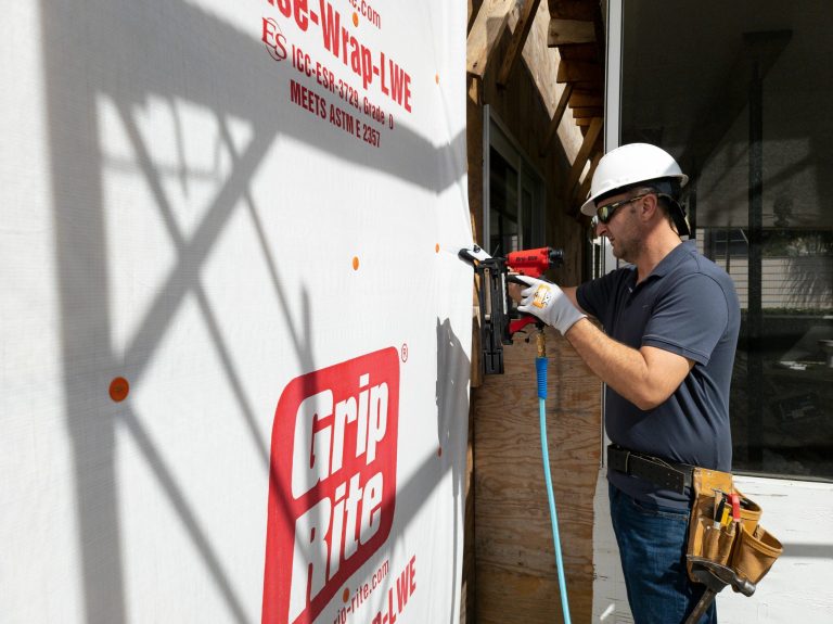 Grip Rite house wrap being installed
